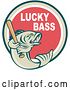 Vector Clip Art of Retro Lucky Bass Text Around a Fish Holding a Baseball Bat by Patrimonio