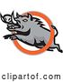 Vector Clip Art of Retro Mad Angry Razorback Boar Leaping Through a Ring by Patrimonio