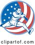 Vector Clip Art of Retro Male American Athlete Running over a Flag Circle by Patrimonio