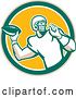 Vector Clip Art of Retro Male American Football Player Throwing in a Tan Green White and Yellow Circle by Patrimonio