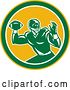 Vector Clip Art of Retro Male American Football Player Throwing in a Yellow White and Green Circle by Patrimonio