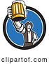 Vector Clip Art of Retro Male American Patriot Toasting with a Beer Mug in a Black White and Blue Circle by Patrimonio