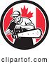 Vector Clip Art of Retro Male Arborist Starting up a Chainsaw in a Canadian Flag Circle by Patrimonio