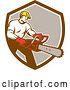 Vector Clip Art of Retro Male Arborist Using a Chainsaw in a Brown White and Taupe Shield by Patrimonio