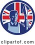 Vector Clip Art of Retro Male Artist with a Paintbrush in a Union Jack Flag Circle by Patrimonio