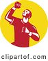 Vector Clip Art of Retro Male Athlete Doing a Fist Pump in a Yellow Circle by Patrimonio
