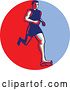 Vector Clip Art of Retro Male Barefoot Runner in a Red Circle by Patrimonio
