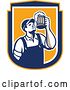 Vector Clip Art of Retro Male Bartender Cheering with Beer in a Shield by Patrimonio