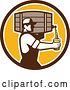Vector Clip Art of Retro Male Bartender Pouring a Glass of Beer from a Keg in a Brown White and Orange Circle by Patrimonio