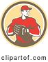 Vector Clip Art of Retro Male Baseball Catcher with His Hand in His Glove in a Yellow Brown and White Circle by Patrimonio