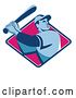 Vector Clip Art of Retro Male Baseball Player Batting Inside a Blue White and Pink Diamond by Patrimonio