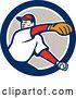 Vector Clip Art of Retro Male Baseball Player Pitching in a Blue White and Taupe Circle by Patrimonio