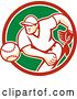 Vector Clip Art of Retro Male Baseball Player Pitching in a Red White and Green Circle by Patrimonio