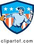 Vector Clip Art of Retro Male Baseball Player Pitching in an American Shield by Patrimonio