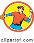 Vector Clip Art of Retro Male Baseball Player Pitching in an Orange White and Yellow Circle by Patrimonio