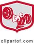Vector Clip Art of Retro Male Bodybuilder Squatting with a Barbell in a Red and Gray Shield by Patrimonio