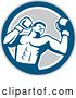 Vector Clip Art of Retro Male Boxer in a Blue Gray and White Circle by Patrimonio