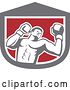 Vector Clip Art of Retro Male Boxer in a Gray White and Red Shield by Patrimonio