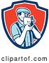 Vector Clip Art of Retro Male Camera Guy Filming in a Blue White and Red Shield by Patrimonio