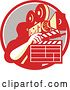 Vector Clip Art of Retro Male Cameraman Filming and Holding a Clapper in a Red White and Taupe Circle by Patrimonio