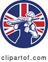 Vector Clip Art of Retro Male Carpenter Carrying Lumber and Giving a Thumb up in a Union Jack Flag Circle by Patrimonio