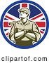 Vector Clip Art of Retro Male Carpenter Holding a Hammer in a Union Jack Flag Circle by Patrimonio
