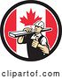 Vector Clip Art of Retro Male Carpenter Holding a Thumb up and Carrying Lumber in a Canadian Flag Circle by Patrimonio