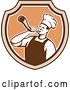 Vector Clip Art of Retro Male Chef Blowing a Horn in a Brown and Tan Shield by Patrimonio