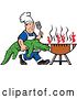 Vector Clip Art of Retro Male Chef Carrying an Alligator and Spatula to a Football Grill by Patrimonio