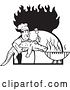 Vector Clip Art of Retro Male Chef Carrying and Alligator to a Football Shaped Bbq Grill Under Flames by Patrimonio