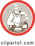 Vector Clip Art of Retro Male Chef Carving Meat in a Red White and Tan Circle by Patrimonio