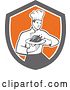 Vector Clip Art of Retro Male Chef Holding a Roasted Chicken on a Plate in a Shield by Patrimonio
