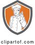 Vector Clip Art of Retro Male Chef Holding up a Finger in a Shield by Patrimonio