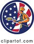 Vector Clip Art of Retro Male Chef with a Pizza on a Peel in an American Flag Circle by Patrimonio