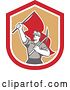 Vector Clip Art of Retro Male Coal Miner Holding a Pickaxe and Red Flag in a Shield by Patrimonio
