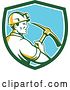 Vector Clip Art of Retro Male Coal Miner Holding a Pickaxe in a Green White and Blue Shield by Patrimonio