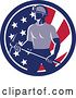 Vector Clip Art of Retro Male Coal Miner Holding a Pickaxe in an American Flag Circle by Patrimonio