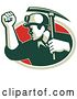 Vector Clip Art of Retro Male Coal Miner Holding up a Fist and a Pickaxe in a Green White and Red Oval by Patrimonio