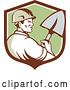 Vector Clip Art of Retro Male Construction Worker Builder Holding a Shovel in a Brown White and Green Shield by Patrimonio