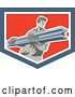Vector Clip Art of Retro Male Construction Worker Carrying a Beam in a Shield by Patrimonio
