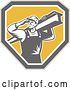 Vector Clip Art of Retro Male Construction Worker Carrying a Beam over a Shield by Patrimonio