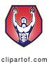 Vector Clip Art of Retro Male Crossfit Athlete or Gymnast with Rings in a Shield of Rays by Patrimonio