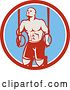 Vector Clip Art of Retro Male Crossfit or Gymnast Athlete Doing Kipping Pull Ups on Still Rings in a Red White and Blue Circle by Patrimonio