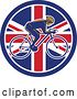 Vector Clip Art of Retro Male Cyclist in a British Flag Circle by Patrimonio