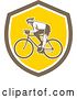 Vector Clip Art of Retro Male Cyclist in a Brown White and Yellow Shield by Patrimonio