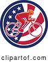 Vector Clip Art of Retro Male Cyclist in an American Flag Circle by Patrimonio