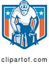 Vector Clip Art of Retro Male Cyclist in an American Flag Shield Banner by Patrimonio