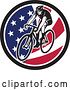 Vector Clip Art of Retro Male Cyclist Riding a Bicycle in an American Flag Circle by Patrimonio
