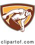 Vector Clip Art of Retro Male Discus Thrower in an Orange Brown White and Green Shield by Patrimonio