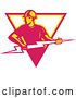 Vector Clip Art of Retro Male Electrician Pulling a Lightning Bolt in a White Yellow and Pink Triangle by Patrimonio